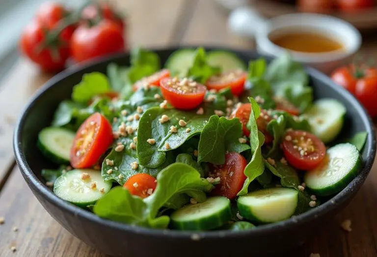 Healthy salad with homemade apple cider vinegar dressing.