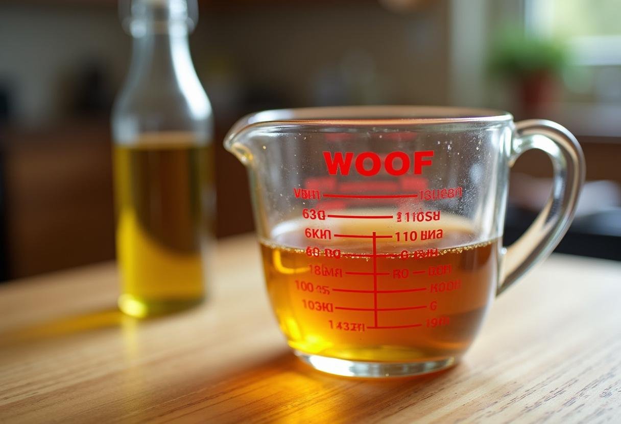 Apple cider vinegar in a measuring cup ready for making homemade dressing.