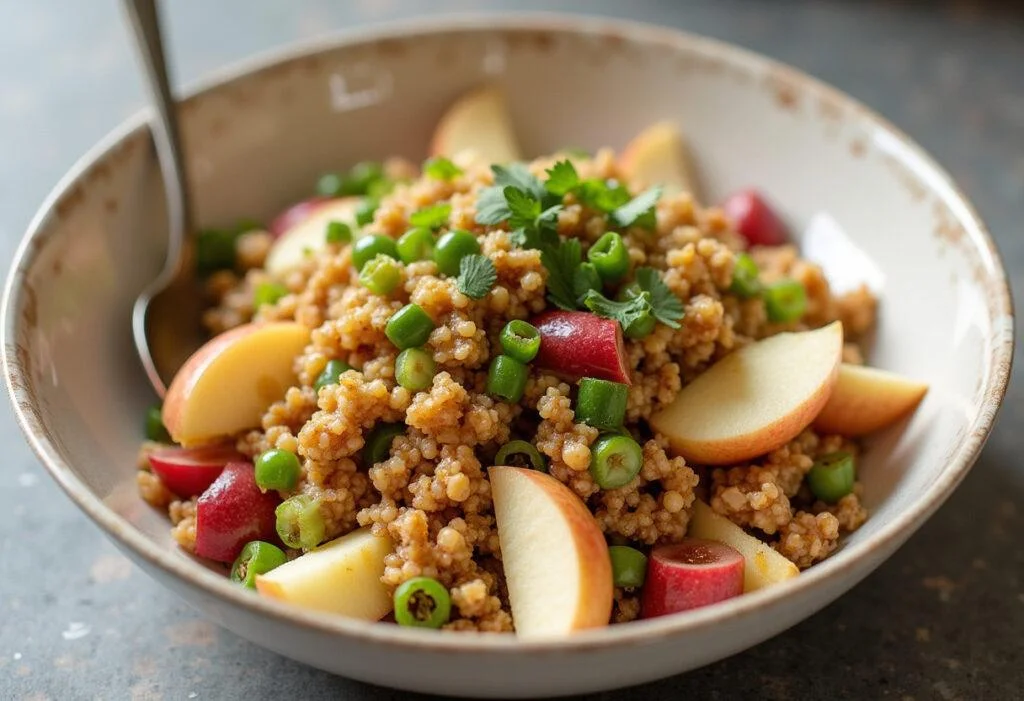 Delicious Apple Walnut Quinoa Salad served in a bowl, perfect for a healthy meal.