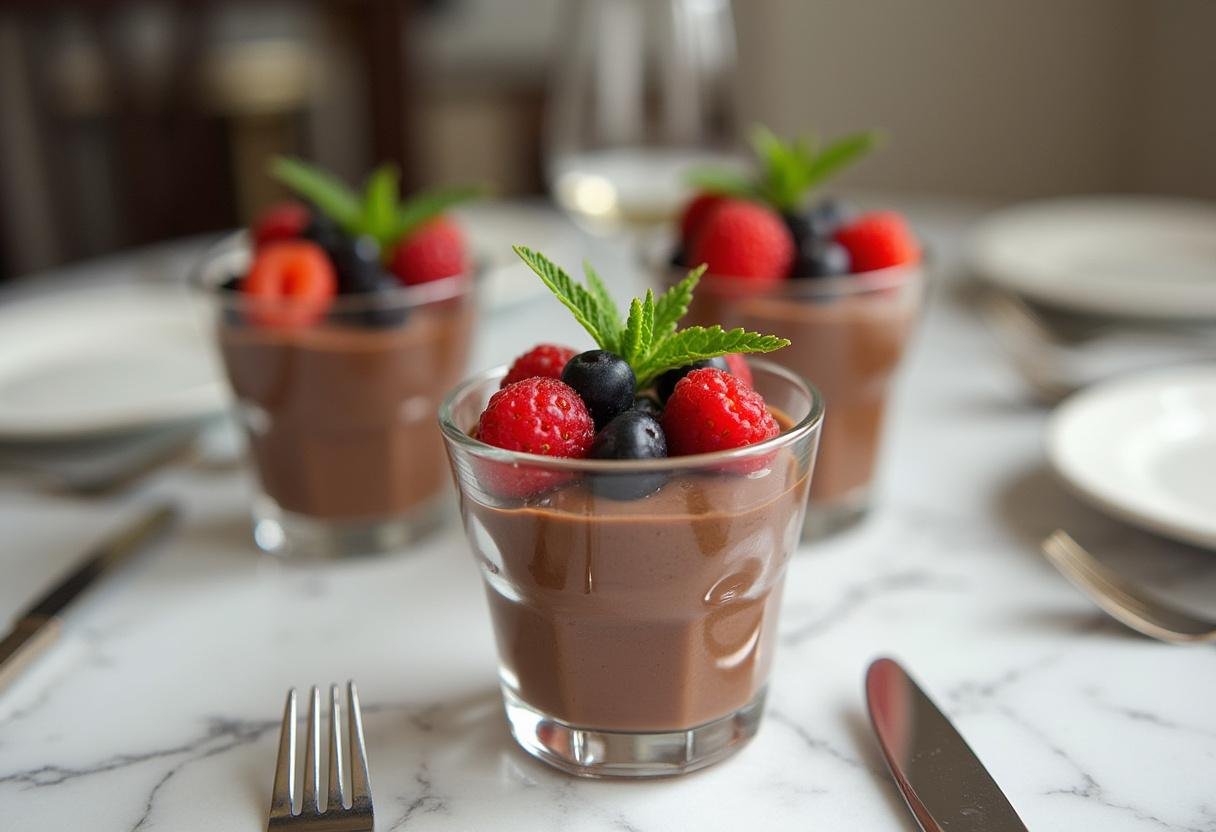 Delicious avocado chocolate mousse served in elegant glasses, perfect for a healthy dessert option.