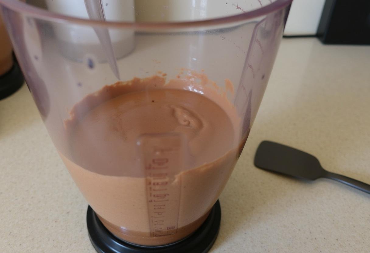 Blending avocado chocolate mousse to achieve a creamy texture for a delicious dessert.