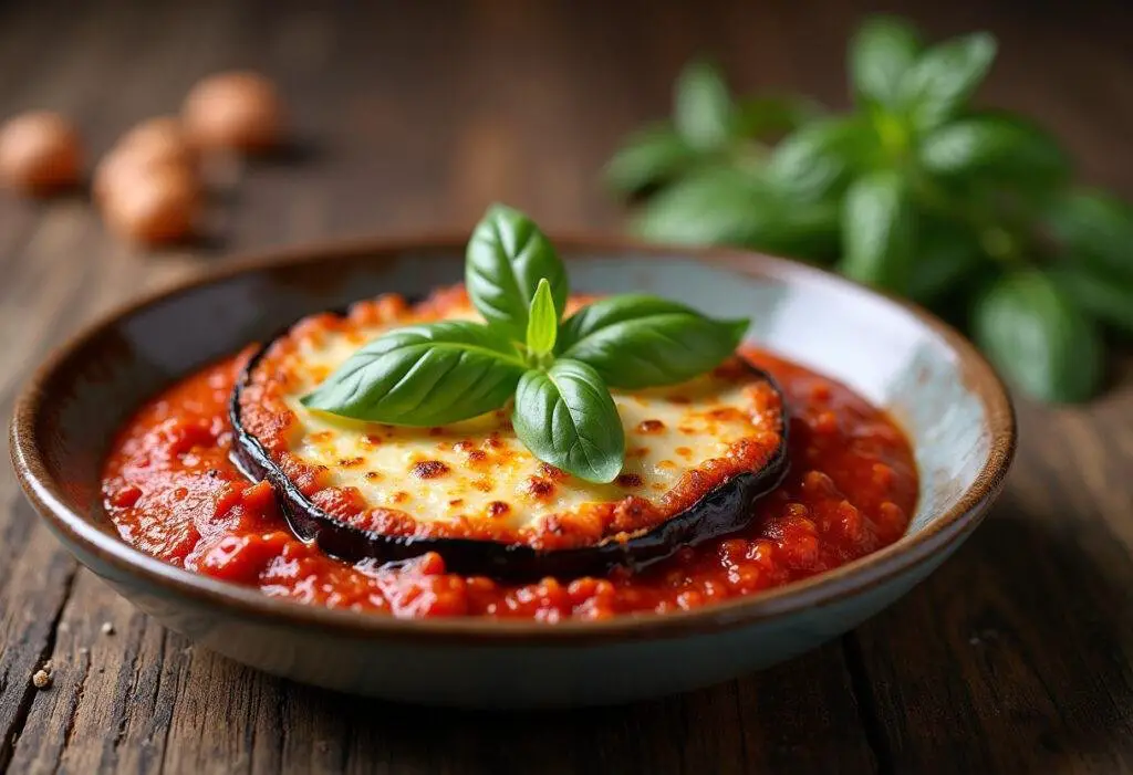 Finished Baked Eggplant Parmesan, golden and delicious, perfect for a comforting meal.