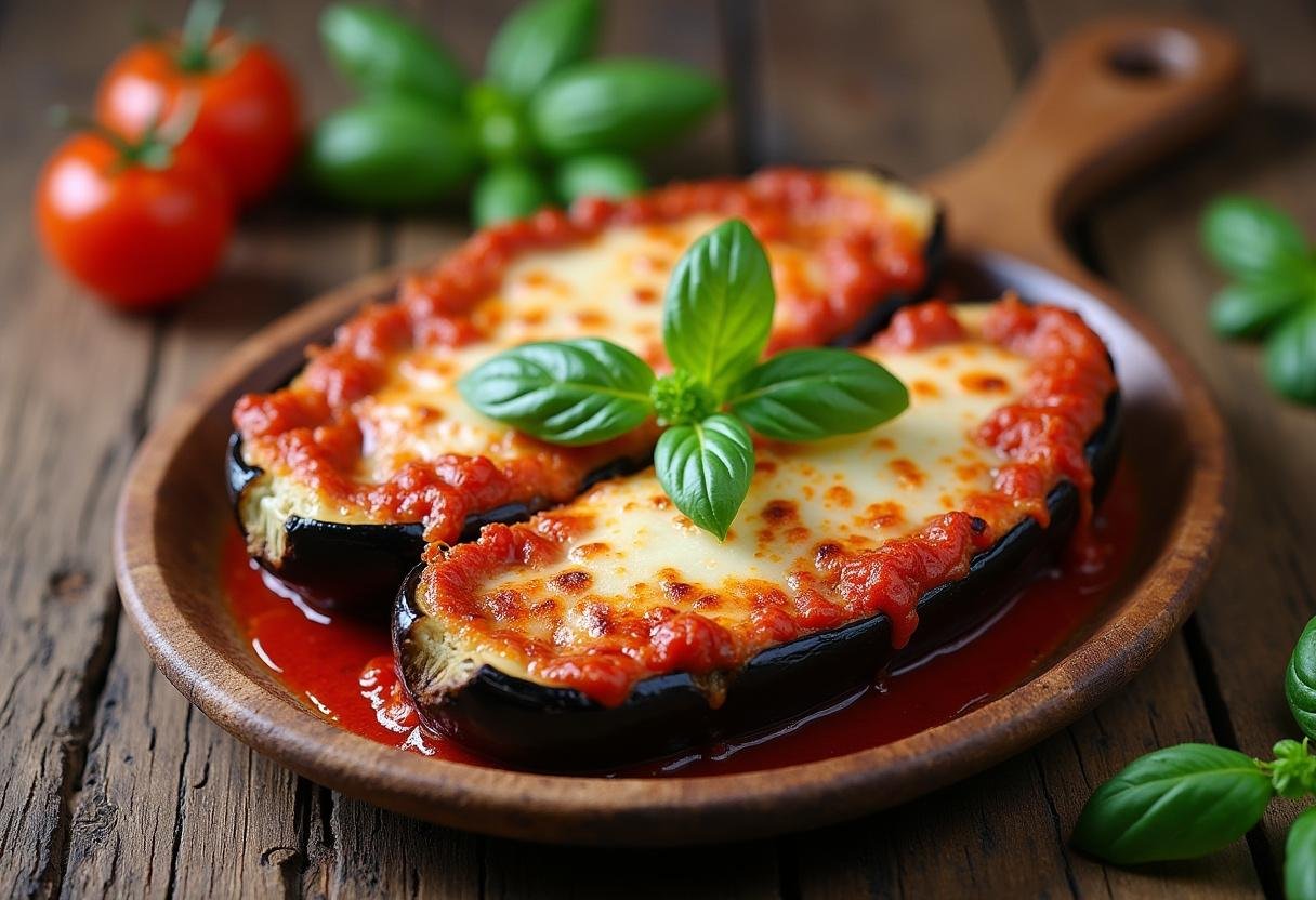 Finished Baked Eggplant Parmesan, golden and delicious, perfect for a comforting meal.