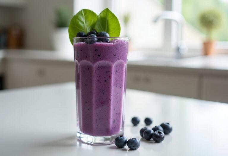 Delicious Blueberry Spinach Smoothie ready to enjoy, featuring fresh blueberries and spinach.