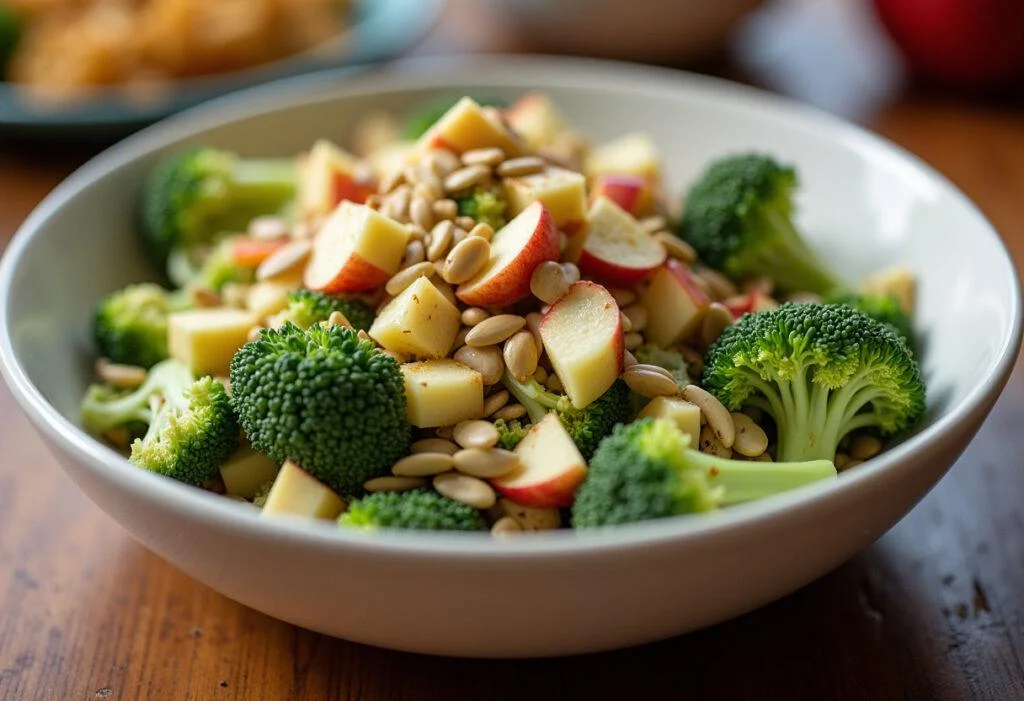 Finished Broccoli Slaw Salad with vibrant colors and textures, perfect for a healthy meal.