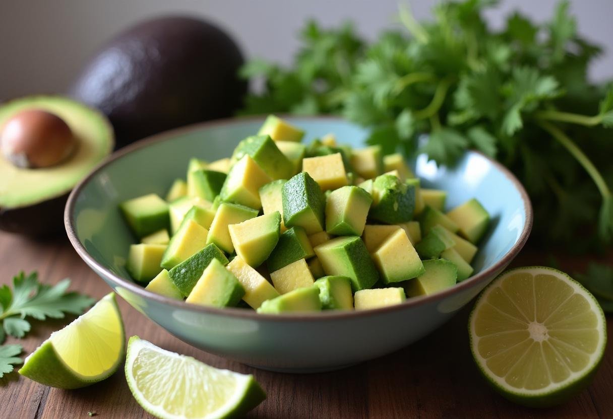 Diced avocados ready to be mixed into the Cucumber Tomato Avocado Salad.