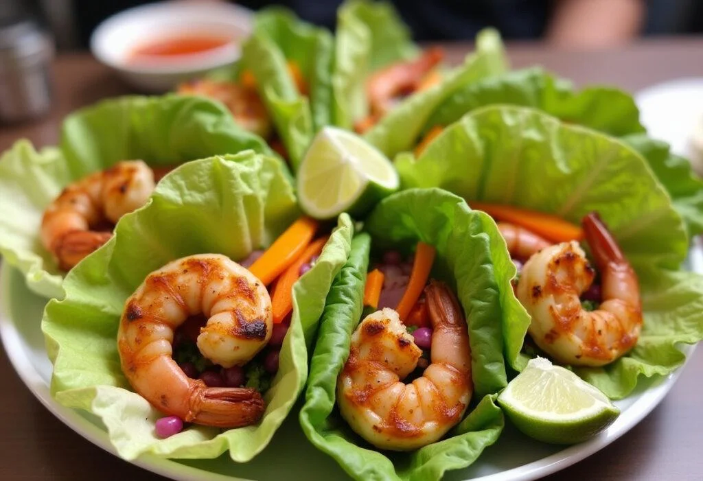 Delicious Grilled Shrimp Lettuce Wraps plated beautifully, perfect for a fresh meal.
