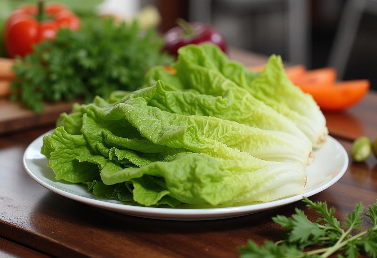 Crisp lettuce leaves prepared for filling with grilled shrimp for Lettuce Wraps.