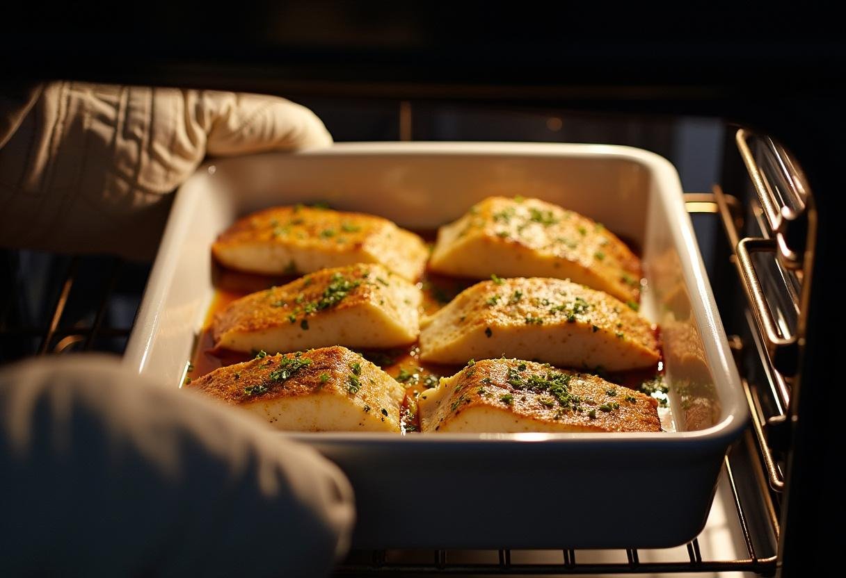 Herb-crusted cod fillets ready to bake in the oven for the Herb-Crusted Cod recipe.
