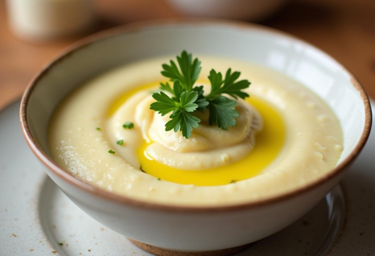 Creamy and smooth Roasted Parsnip Puree in a bowl, ready to serve.