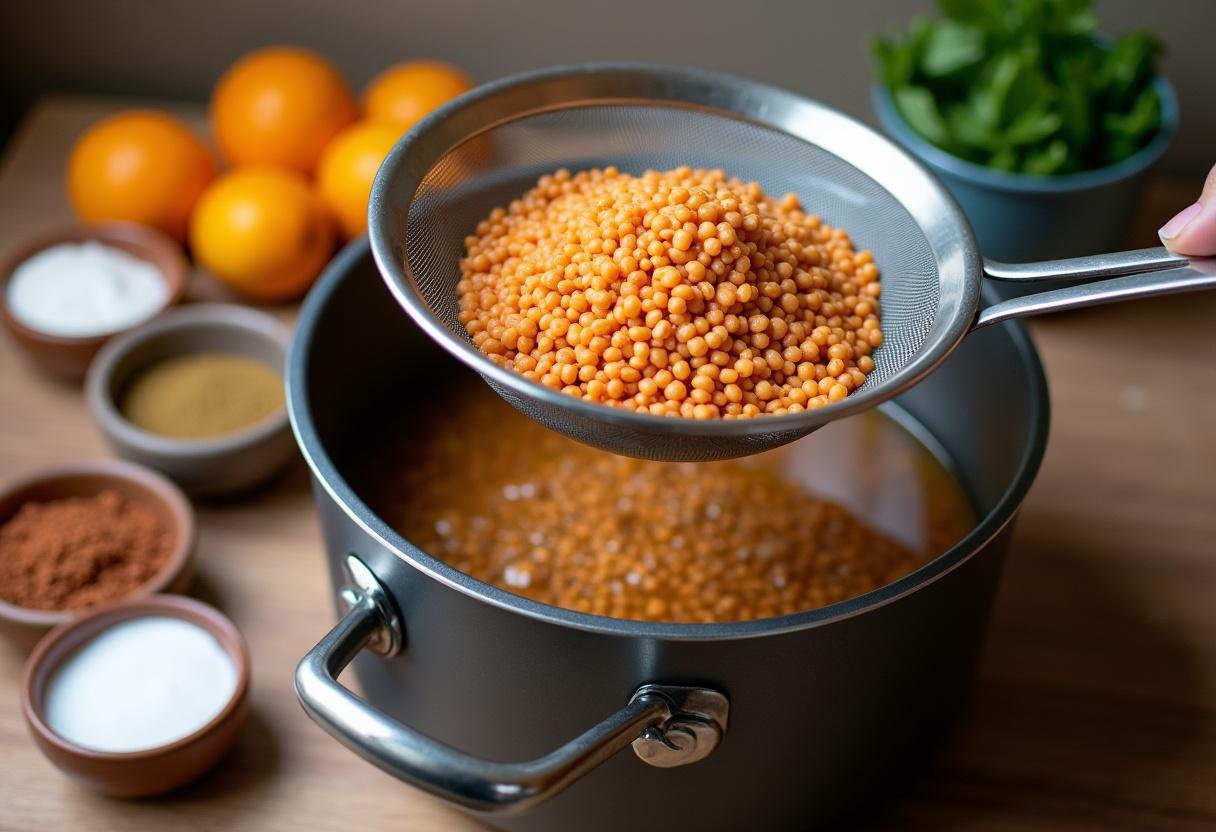 Rinsing lentils for Spicy Lentil Soup, preparing for the cooking process.