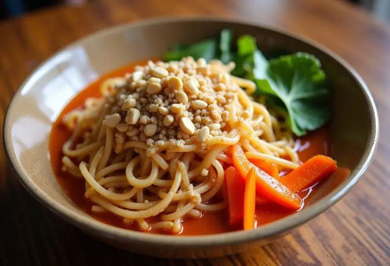 Finished Spicy Peanut Noodles in a bowl, perfect for a flavorful meal.
