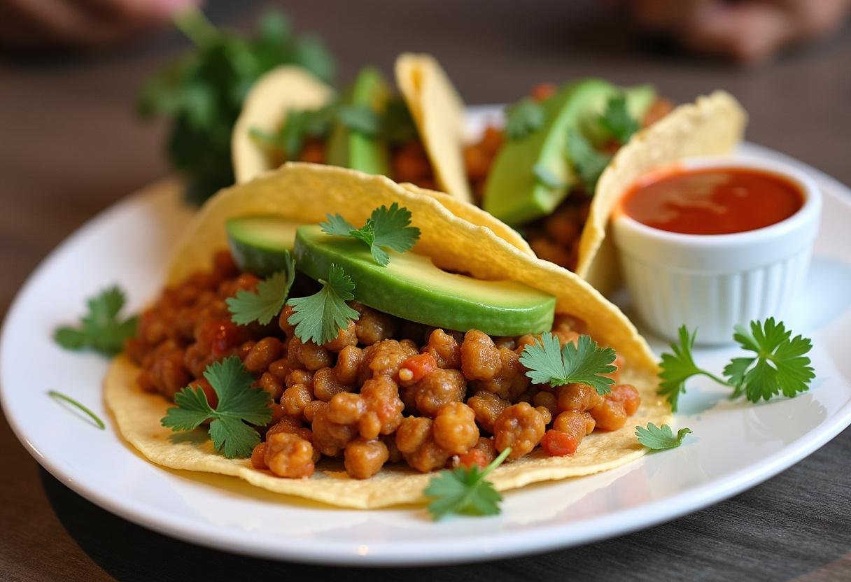 Delicious Vegan Lentil Tacos served with garnishes for a satisfying meal.