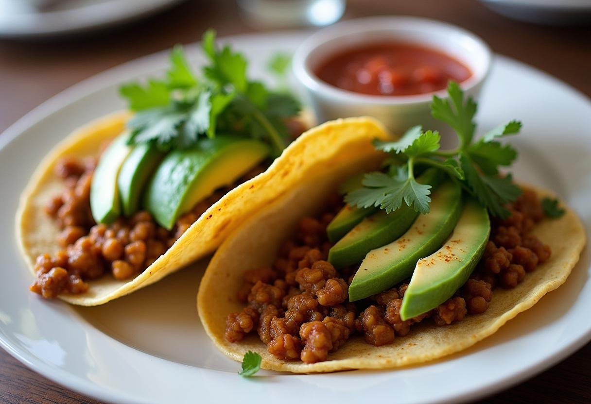 Delicious Vegan Lentil Tacos served with garnishes for a satisfying meal.