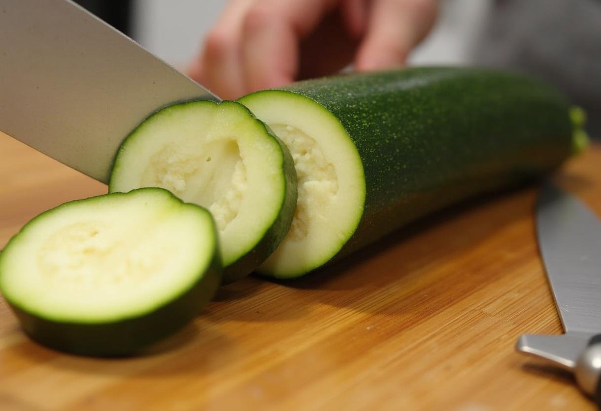 Sliced zucchini halves prepared for making Zucchini Pizza Boats.