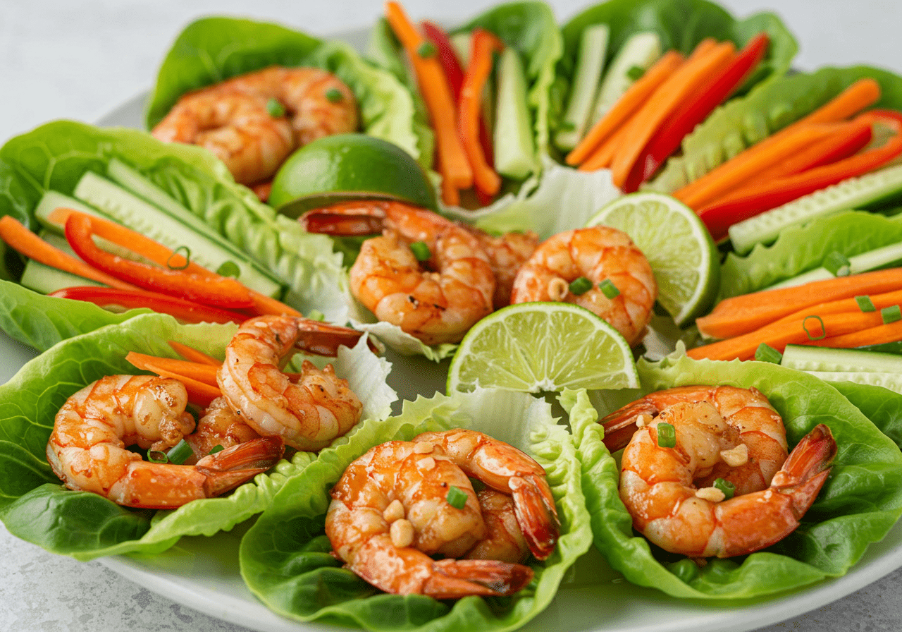 Delicious Grilled Shrimp Lettuce Wraps plated beautifully, perfect for a fresh meal.