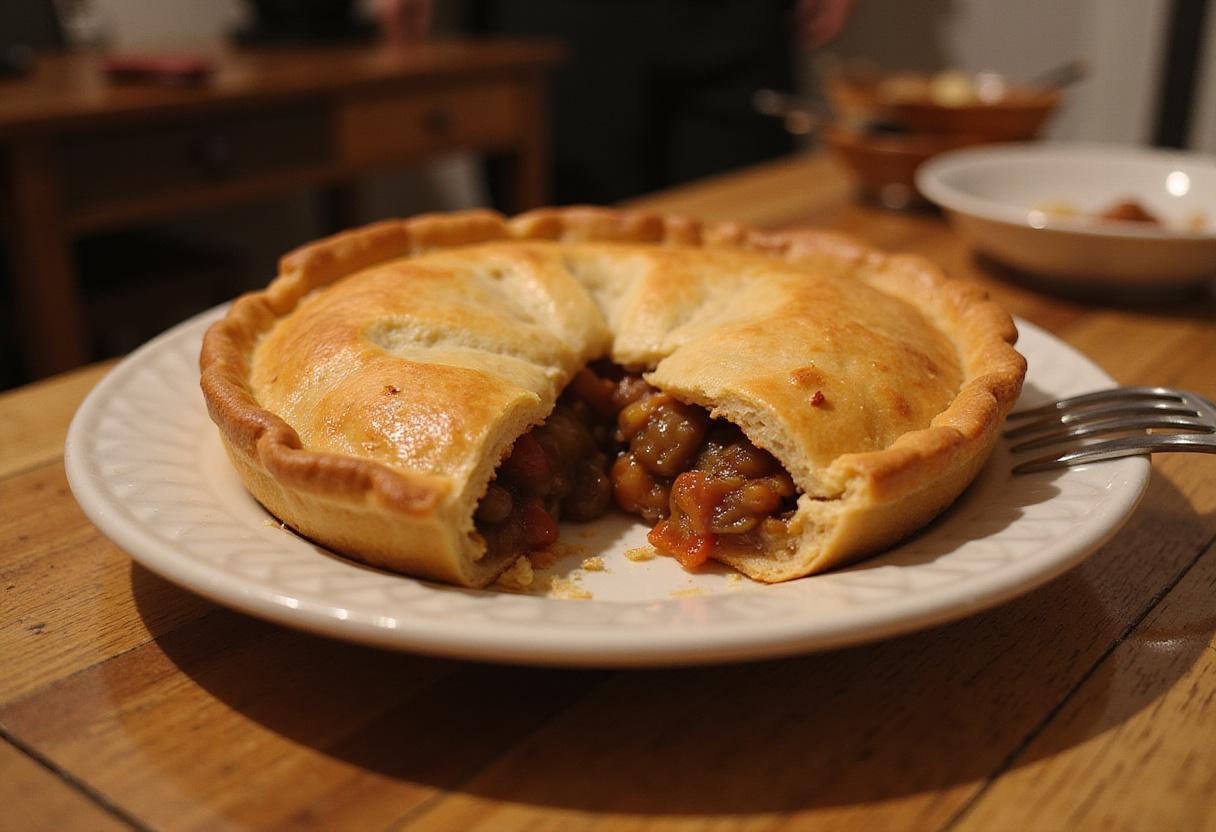 Final presentation of air fryer pot pie, showcasing flaky crust and delicious filling perfect for any dining occasion.