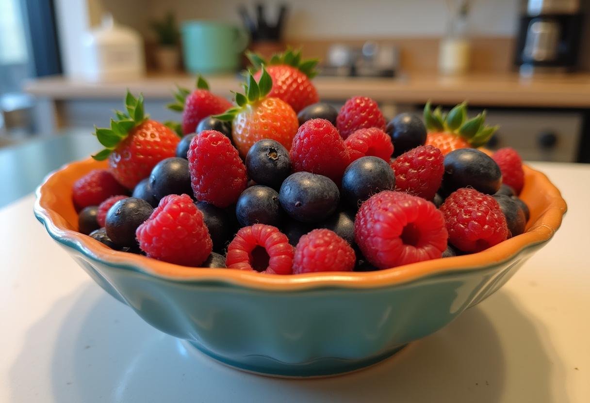 Fresh strawberries, blueberries, and raspberries ready for an Antioxidant Rich Berry Bowl.