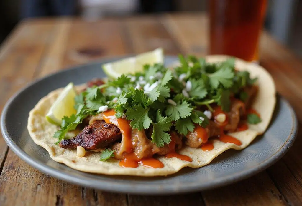 Serving a beautifully plated authentic el gran taco, complete with fresh garnishments and vibrant colors.