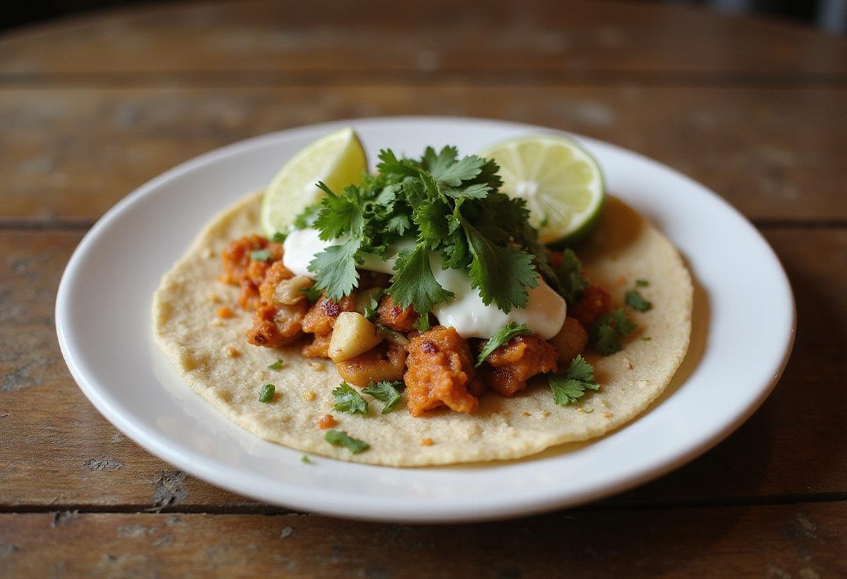 Serving a beautifully plated authentic el gran taco, complete with fresh garnishments and vibrant colors.