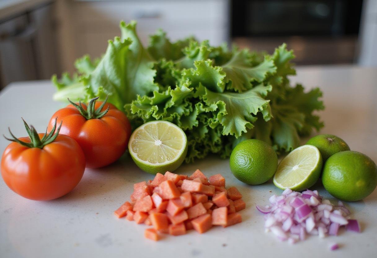 Preparing fresh ingredients for authentic el gran taco including tomatoes, lettuce, onions, and limes.