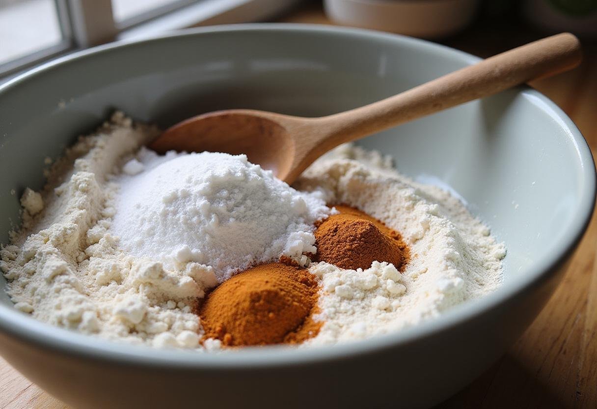 Authentic spiced Indian cookies ingredients flour sugar spices cardamom cinnamon kitchen countertop