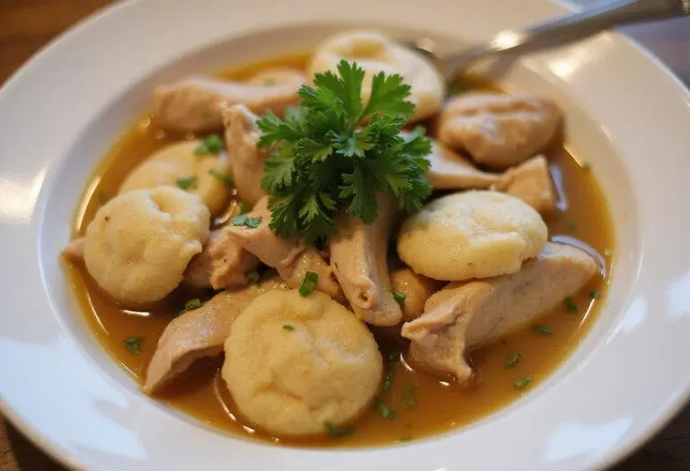 Delicious and comforting Bisquick chicken and dumplings served in a bowl, perfect comfort food.