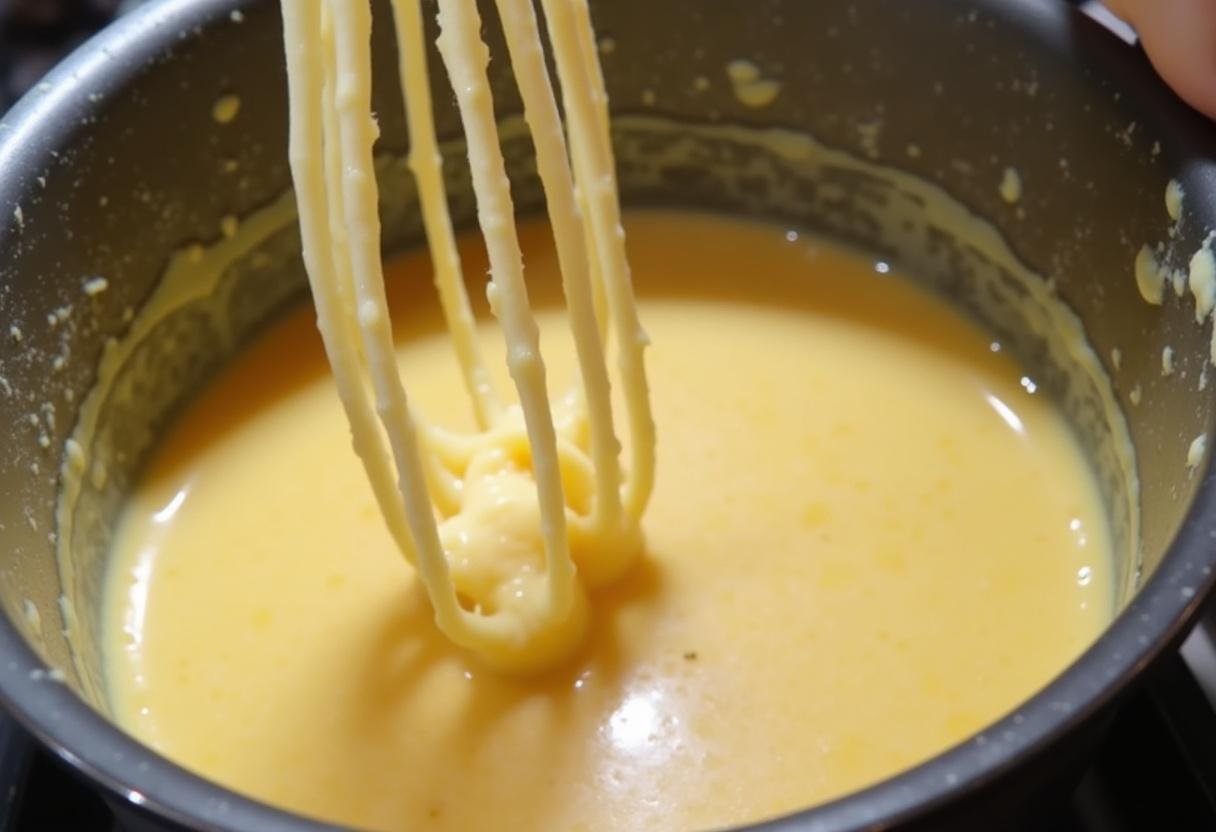 Making creamy Alfredo sauce with garlic and parmesan for the perfect Blackened Chicken Alfredo.