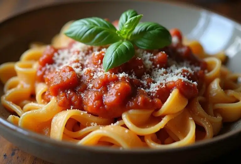 Final presentation of bronze cut pasta in a bowl, highlighting the delicious toppings and inviting ambiance of homemade Italian cooking.