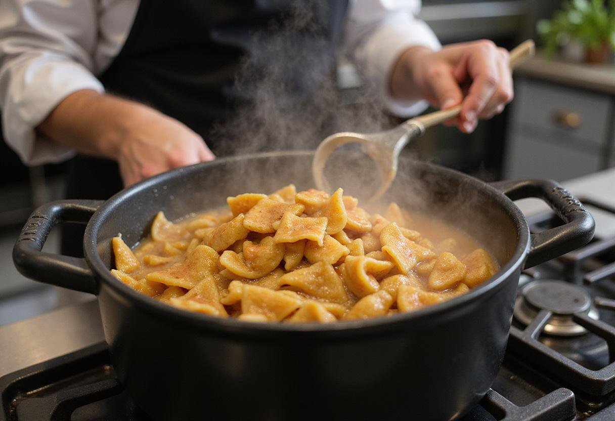 Cooking caramelle pasta: a pot of boiling water with caramelle pasta ready to be added for a delightful meal.