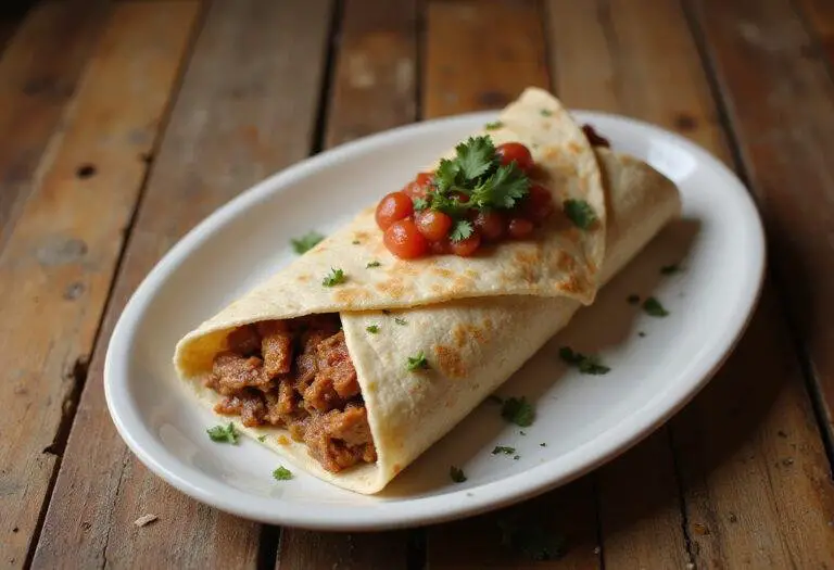 Final presentation of a delicious carne asada burrito, highlighting its flavor and caloric content.