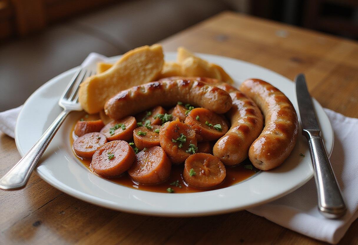 Delicious Chappell Hill sausage plate ready to serve, showcasing the vibrant colors of the sausages and vegetables.