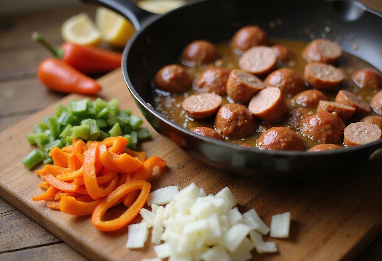 Freshly chopped onions and bell peppers for a delicious Chappell Hill sausage plate.