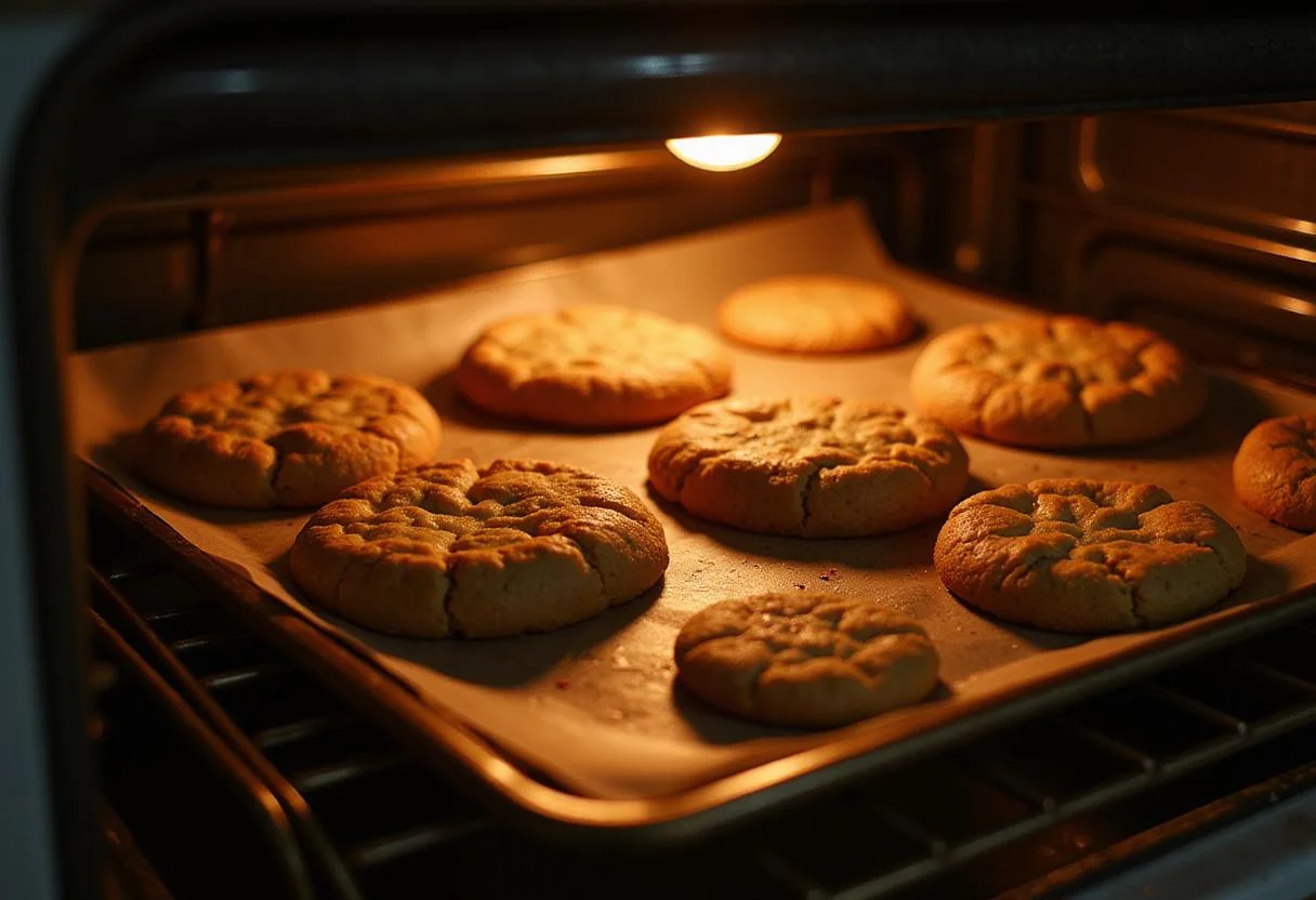 Chewy pineapple cookies baking in the oven, highlighting the cooking process and delicious aroma.