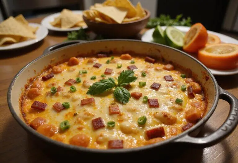 Delicious chicken bacon ranch dip served hot and bubbly with tortilla chips, perfect for sharing at parties.