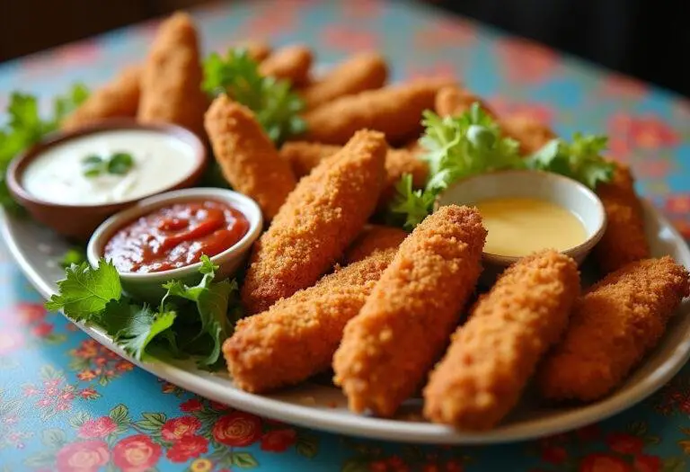 A stunning chicken tender platter ready for catering, showcasing crispy tenders and delicious sauces for any event.