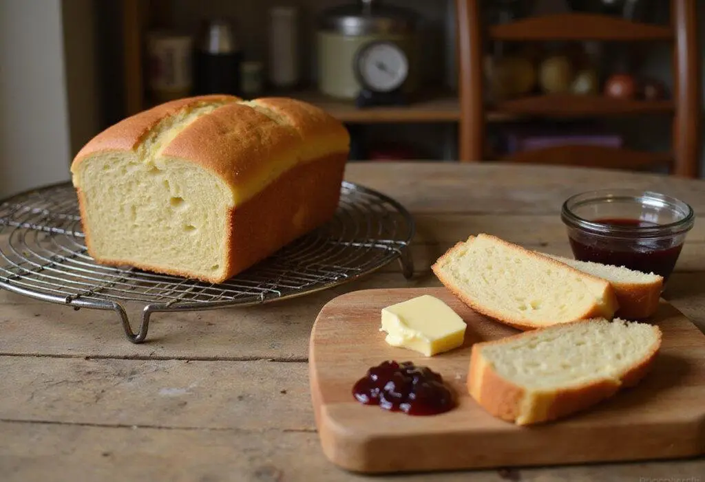 Perfectly baked Grandma Sycamore bread loaf with slices displayed, highlighting the delicious outcome of traditional homemade bread.