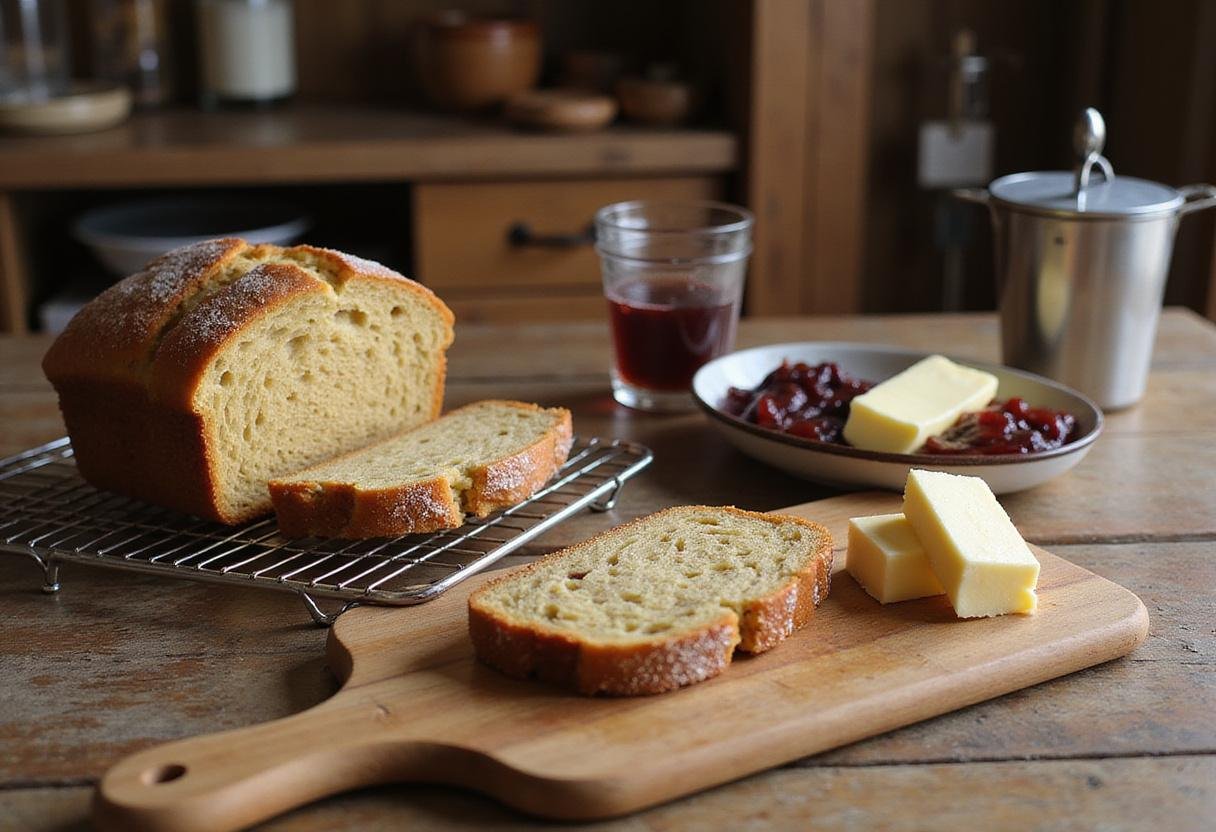Perfectly baked Grandma Sycamore bread loaf with slices displayed, highlighting the delicious outcome of traditional homemade bread.