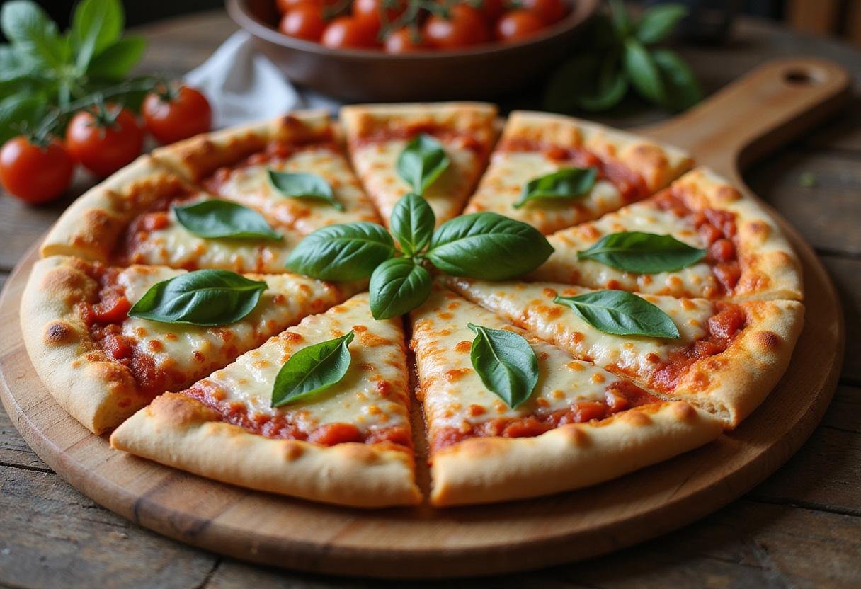 Final presentation of Classic Italian Tiverton Pizza, showcasing its delicious toppings and perfect crust, ideal for serving.