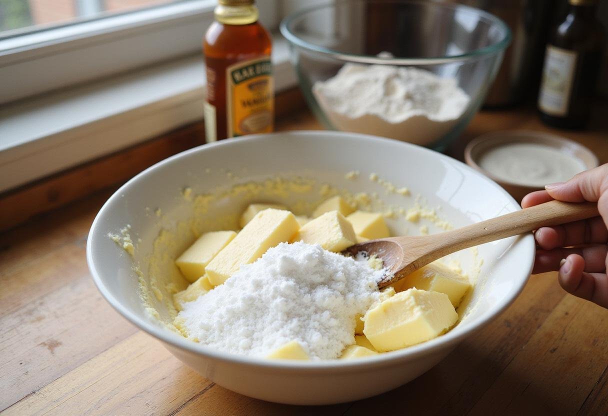 Creaming butter and sugar for Classic Neighborhood Park Cookies, the essential first step for making iconic Eat n Park cookies.