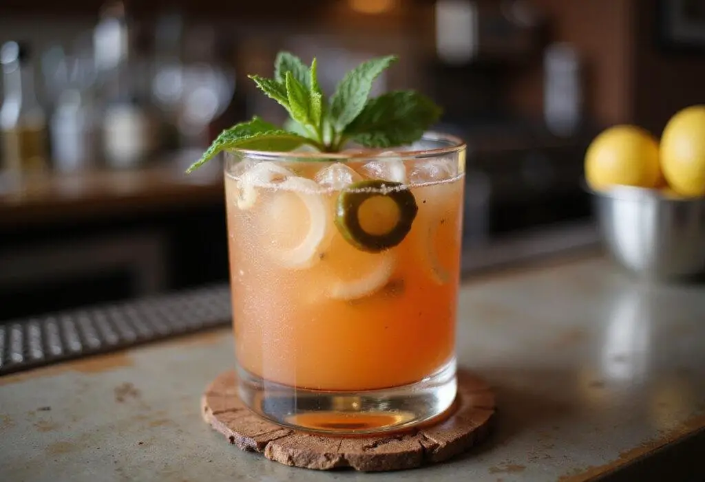 Final presentation of a cocktail with cocktail onions garnish, a must-see for cocktail enthusiasts.
