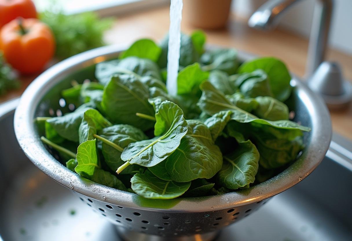 Fresh greens washed and ready for a Detoxifying Green Smoothie Bowl.