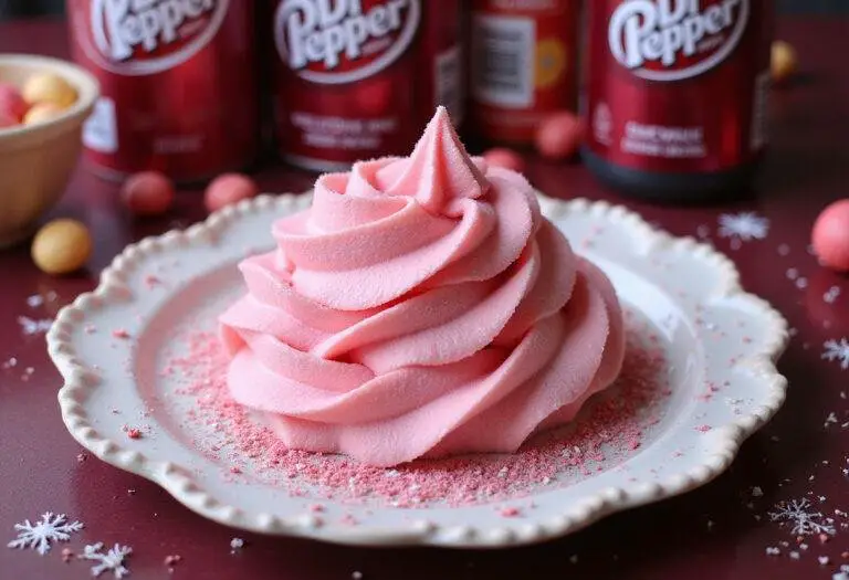 Finished Dr Pepper cotton candy served on a plate, showcasing its unique flavors and colors.