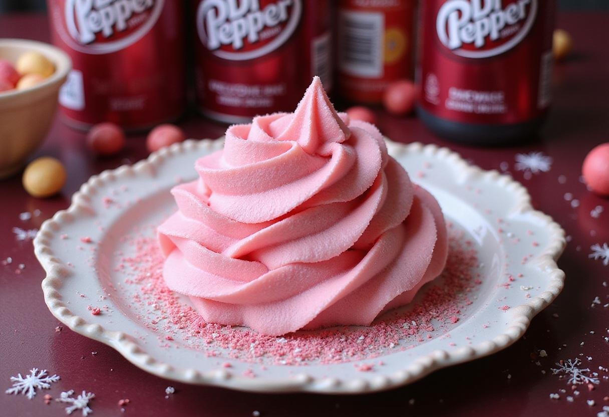 Finished Dr Pepper cotton candy served on a plate, showcasing its unique flavors and colors.