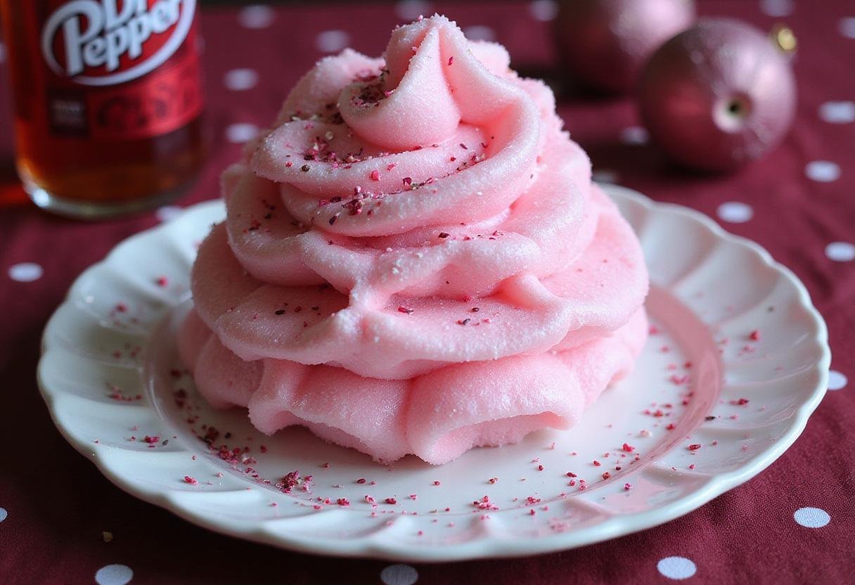 Finished Dr Pepper cotton candy served on a plate, showcasing its unique flavors and colors.
