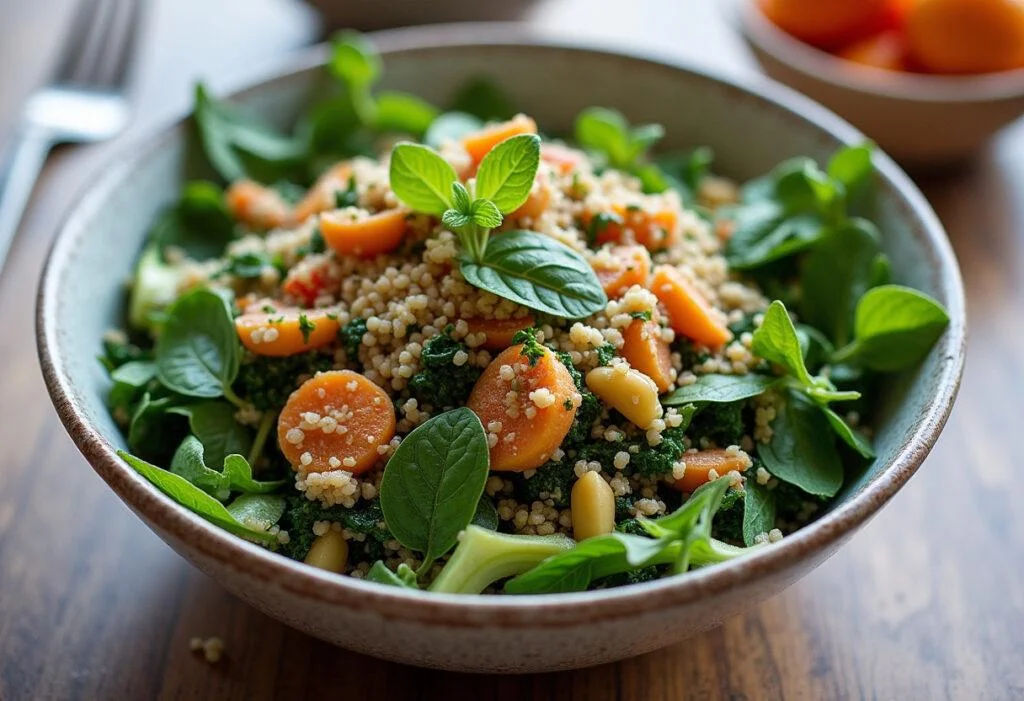 Completed Energizing Green Goddess Bowl, packed with healthy greens and colorful ingredients.
