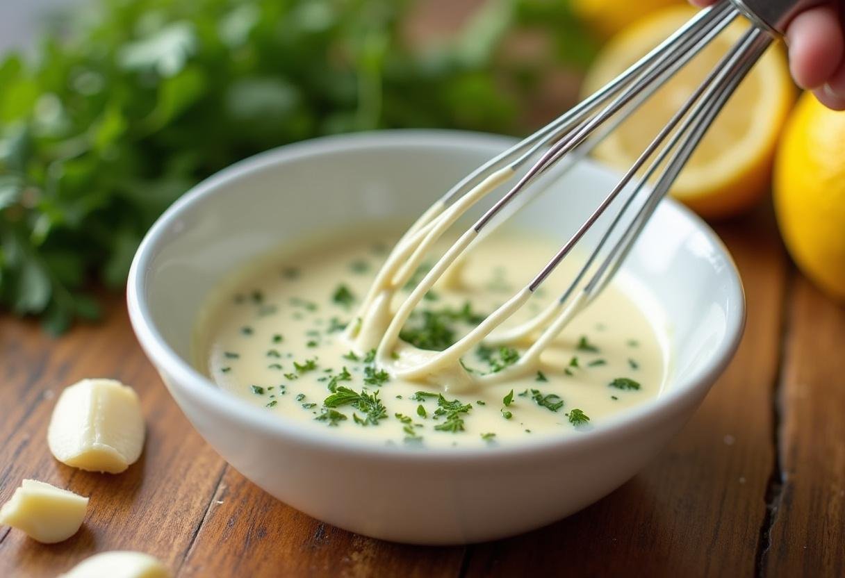 Creamy green goddess dressing being prepared for the Energizing Green Goddess Bowl.