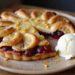 A stunning lemon cherry pie, served with vanilla ice cream, showcasing the perfect dessert for cherry and lemon lovers.