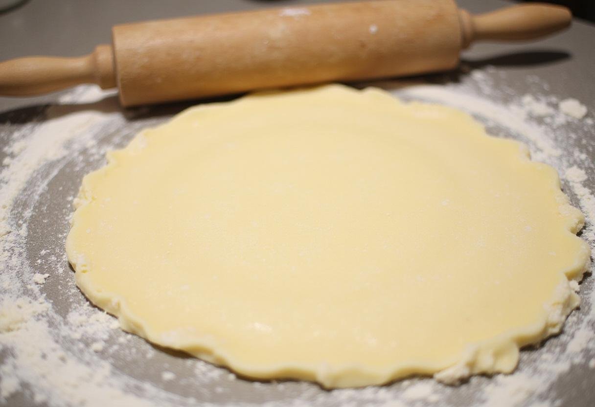 Rolling out a buttery pie crust for a delectable lemon cherry pie, perfect for dessert lovers.