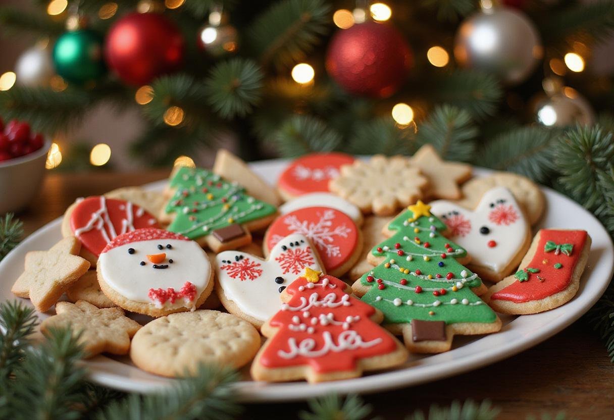 Final presentation of beautifully decorated sugar cookies, showcasing the perfect festive sugar cookie decorating kit for celebrations.